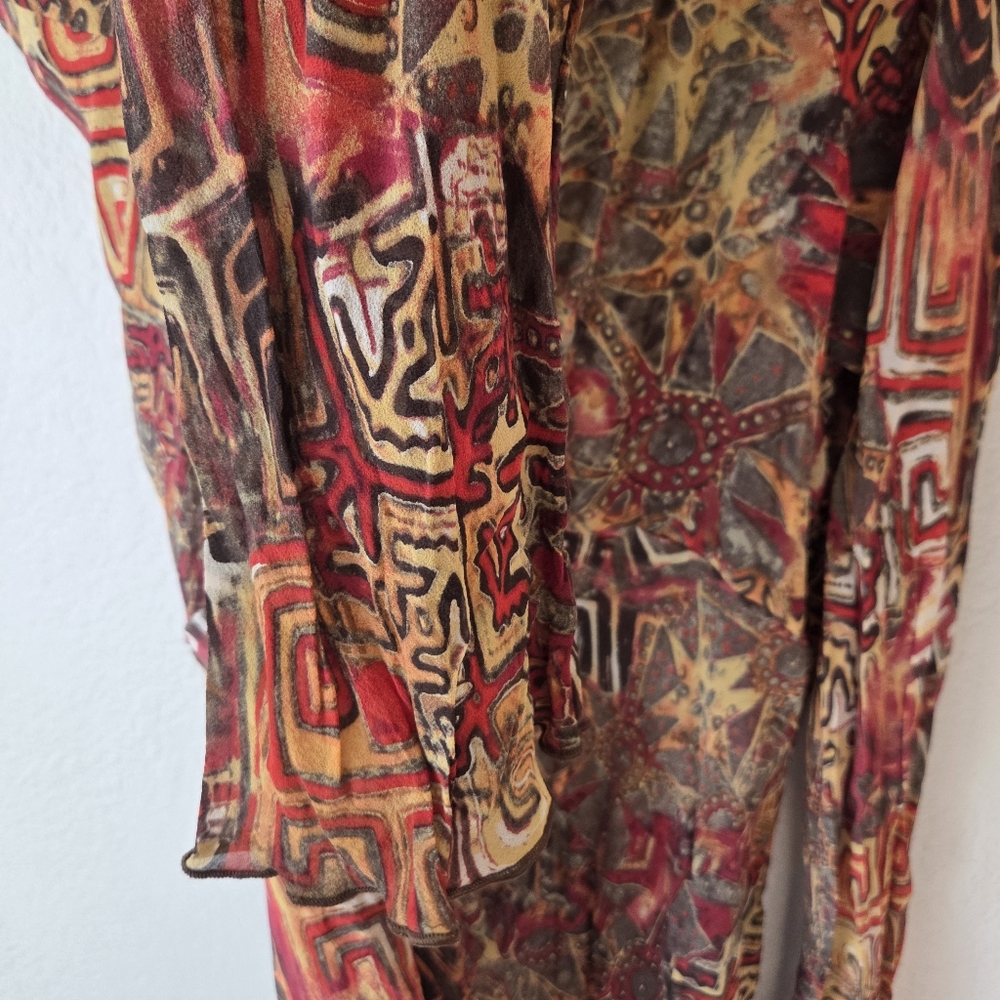 Chicos Silk Sheer Blouse Plus Size2 Sheer V-Neck Abstract Long Sleeve Top - Picture 4 of 14